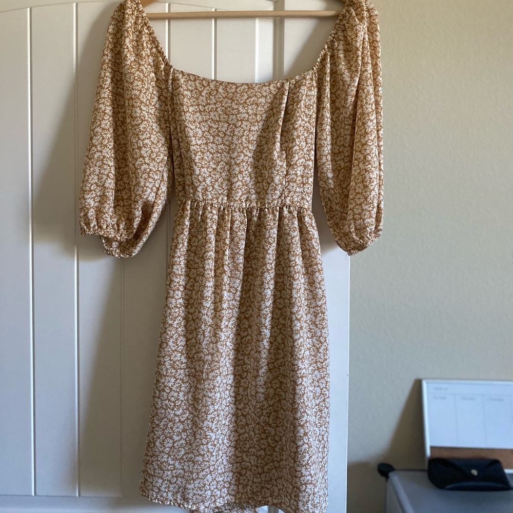 Tan dress with print
